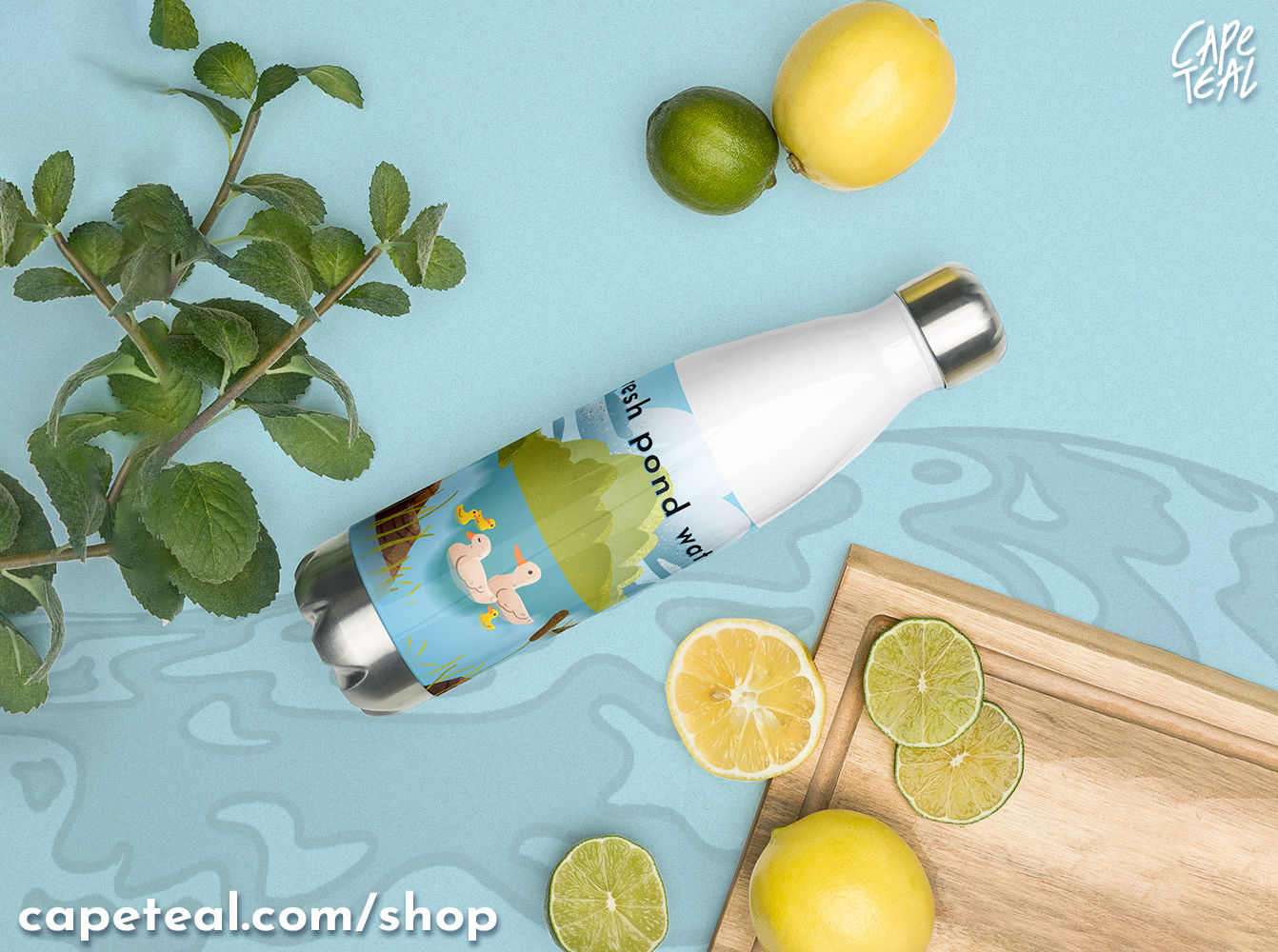 Pond Water with Ducks - Stainless Steel Water Bottle