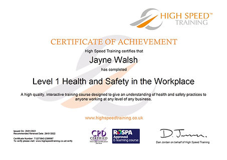 Jayne Walsh-Level 1 Health and Safety in