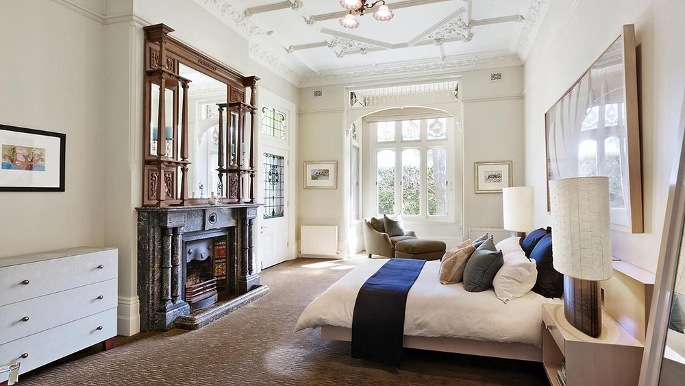 Federation Bedroom with Arts and Crafts Fireplace