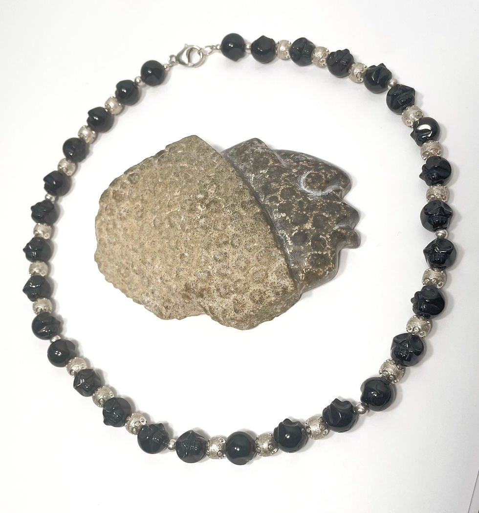 Thumbnail: Black Agate Skull Necklace 