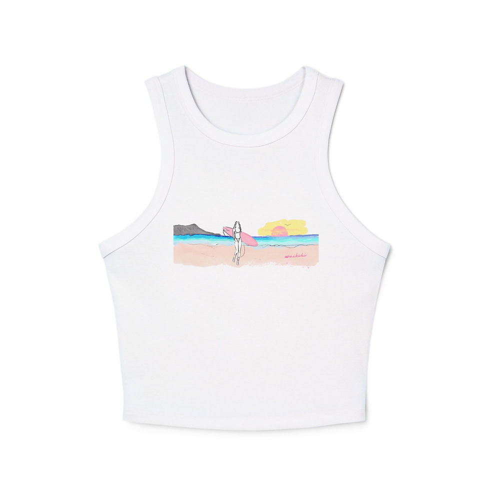 Diamond Head Waikiki Surfer Micro Rib Racer Tank Top for Women - Summer Sun