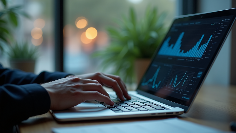 Close-up view of a person analyzing HR data on a laptop screen