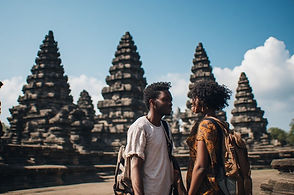Black couple at Prambanan temple in Yogyakarta Indonesia
