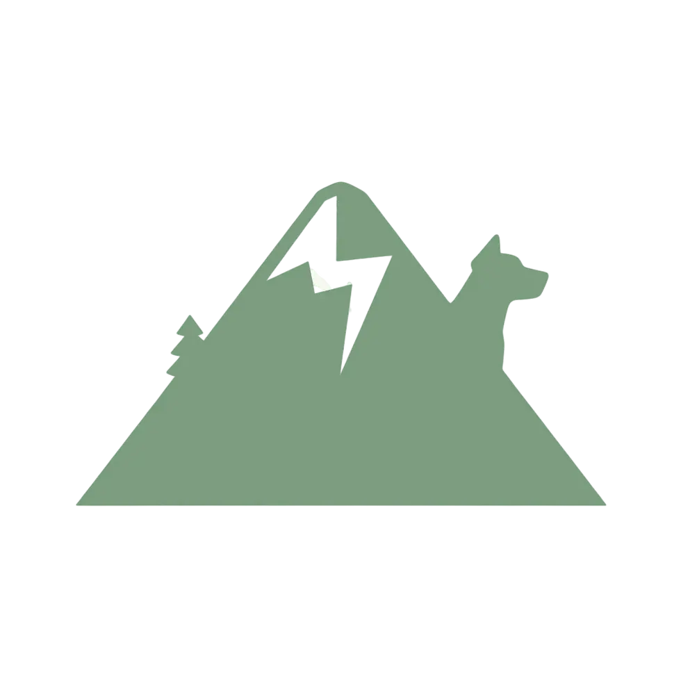 Green mountain and dog silhouette icon