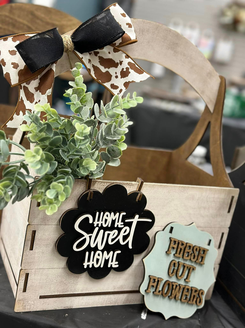 Wooden Basket with Interchangeable Signs