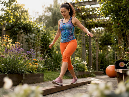 Woman doing ankle balance exercise in gym