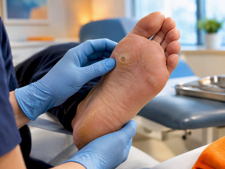 Clinician examining a plantar verruca
