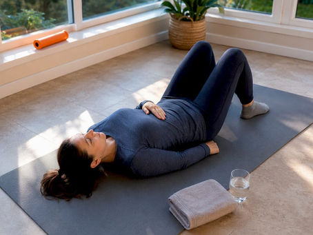 Adult practising pelvic floor exercises at home