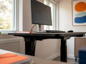 Ergonomically arranged office desk setup