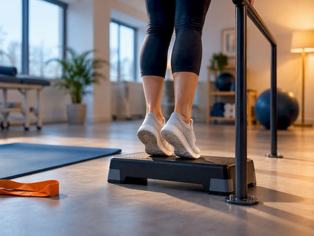 Adult performing controlled Achilles heel raise