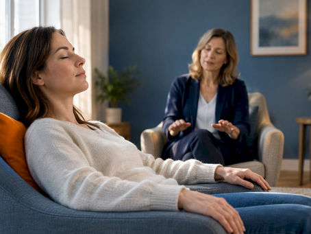 Client experiencing guided hypnotherapy relaxation