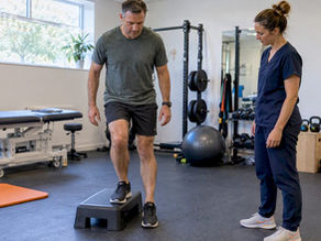 Adult performing controlled knee rehabilitation exercise