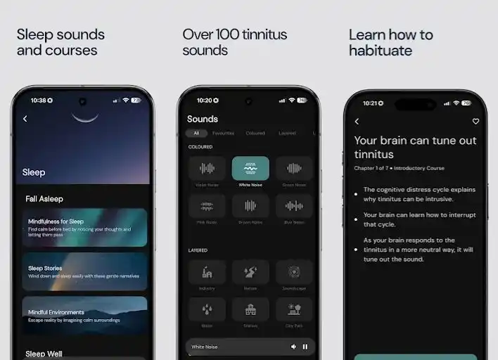 This Oto app offers sleep sounds and courses to help your brain tune out your tinnitus.