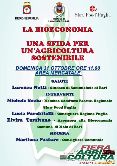 SAMMICHELE DI BARI, 31 OTTOBRE 2021. LA BIOECONOMIA: UNA SFIDA PER UN'AGRICOLTURA SOSTENIBILE