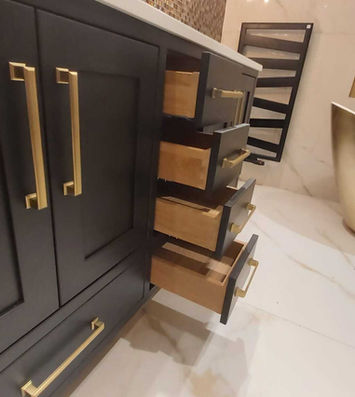 handmade drawers pulled out from bathroom vanity unit