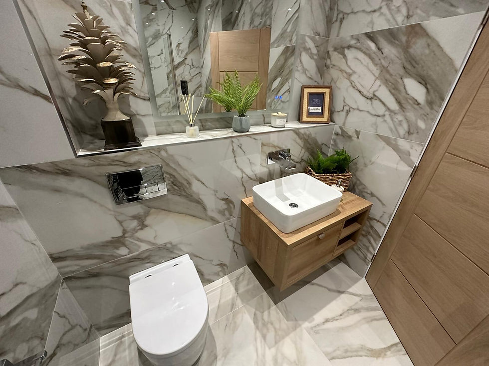 Modern bathroom with elegant marble walls and floor