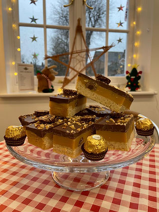 millionaires shortbread on a glass platter