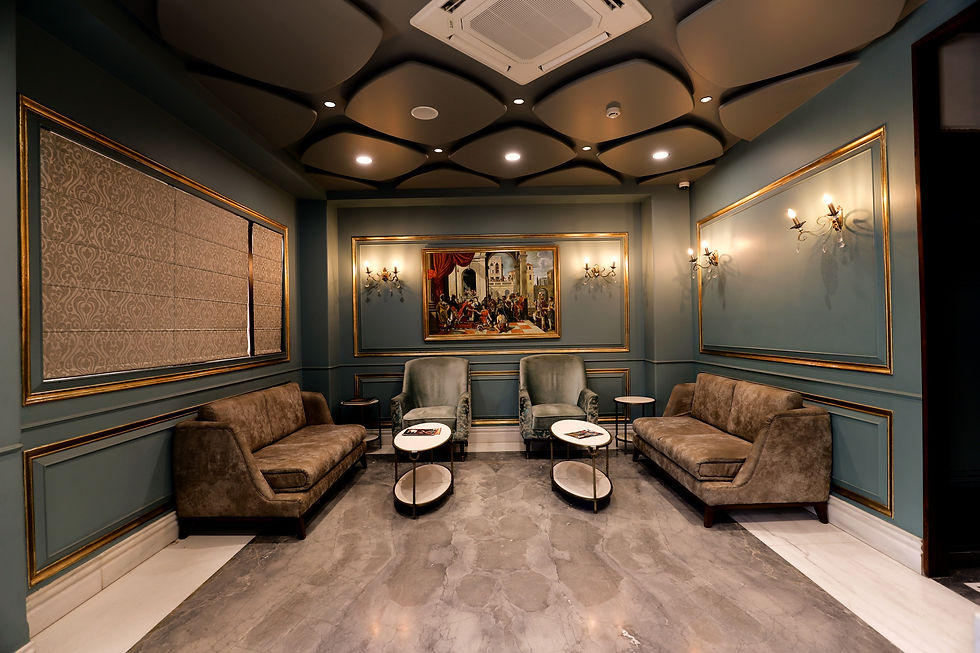 Close-up view of a handmade canvas painting hanging on an office wall