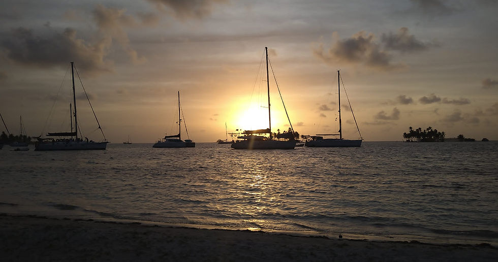 Sailboats at sunset on the San Blas Islands
