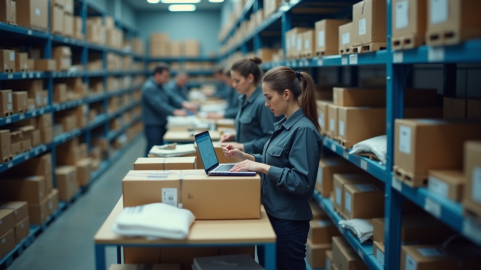 High angle view of mailroom staff using secure package tracking system