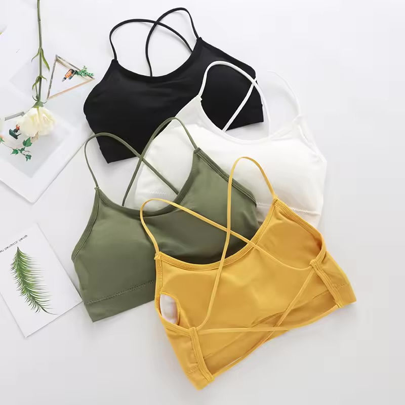Thumbnail: Women Top Cross Strap Sports Bra Thin Push Up Bra Yoga Gym Crop Top Brassiere