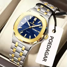 Thumbnail: POEDAGAR Square Men Watch Date Week Waterproof Luminous Ladies Watch Stainles