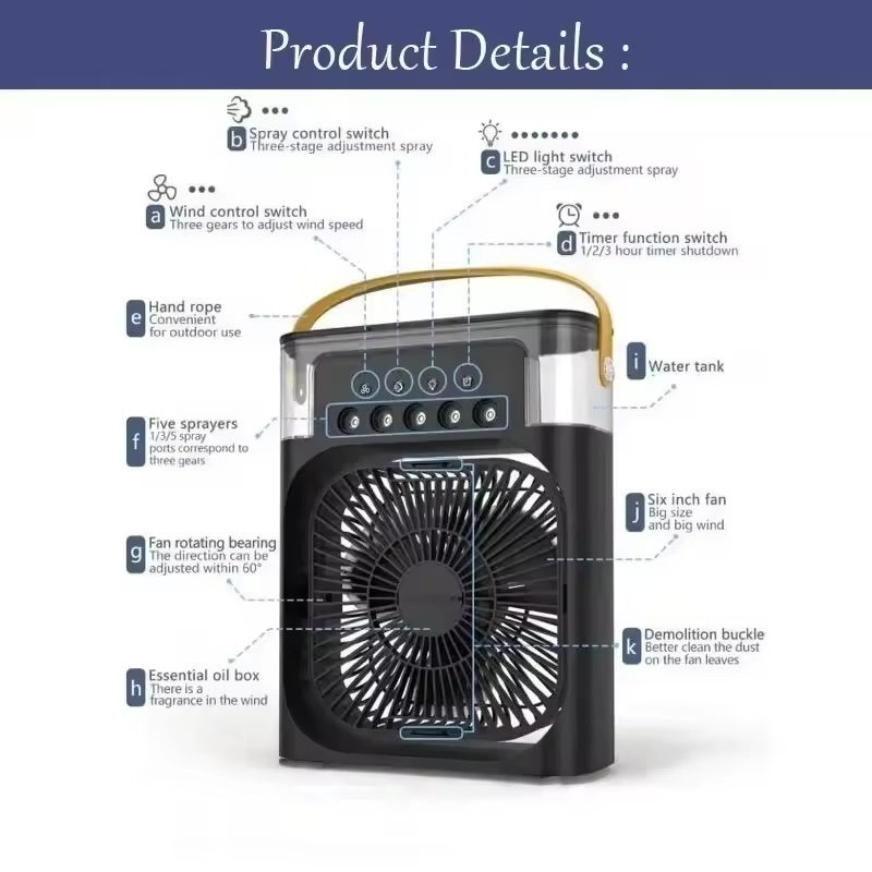 Thumbnail: Air Conditioner Mini Fan Cooler LED Humidifier 3in1 Home Office