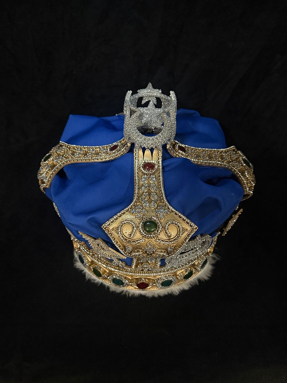 Thumbnail: Cinematic studio image of the Crown of Johor highlighting its intricate craftsmanship, sparkling embellishments, royal blue v