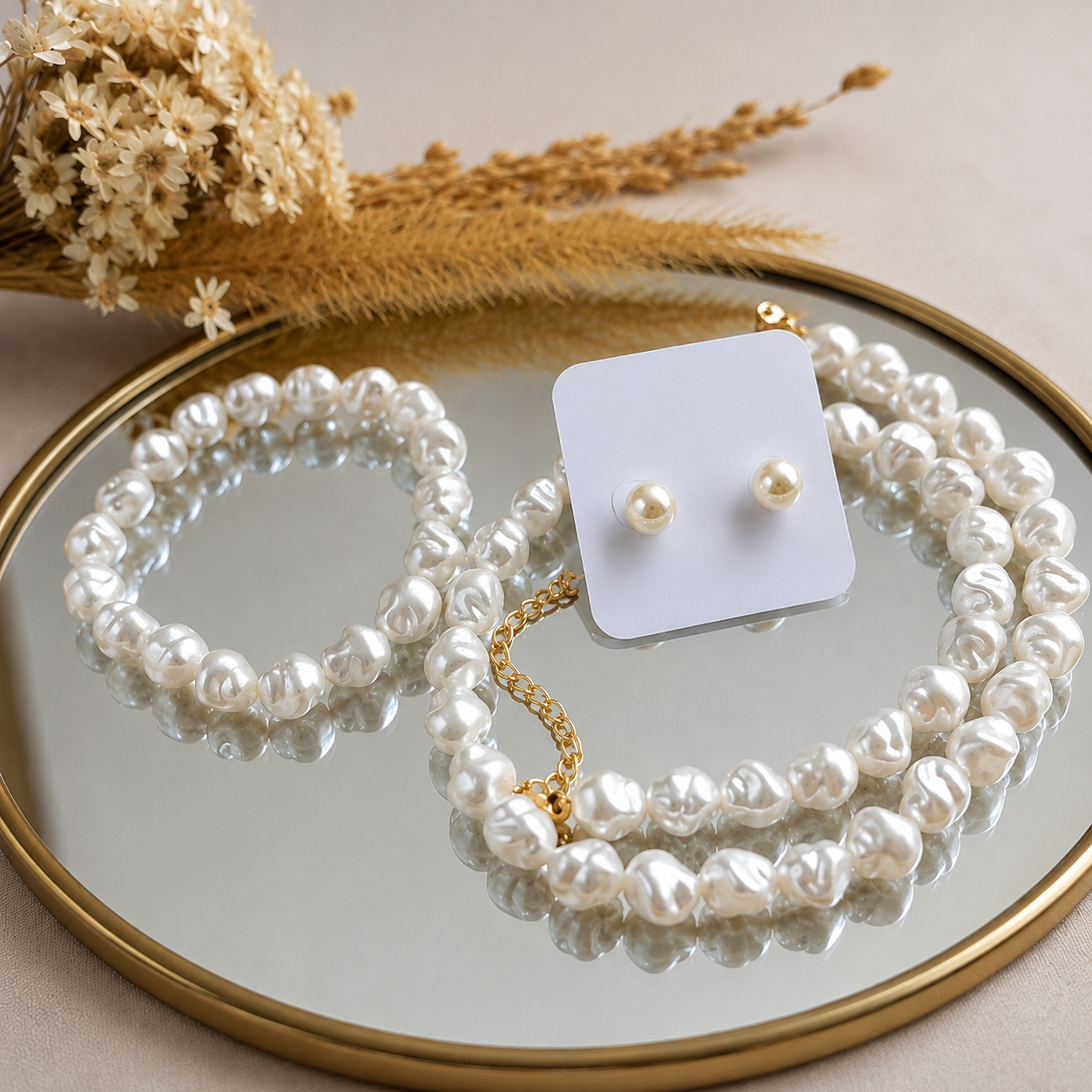 Colar Brinco e Pulseira de Perolas