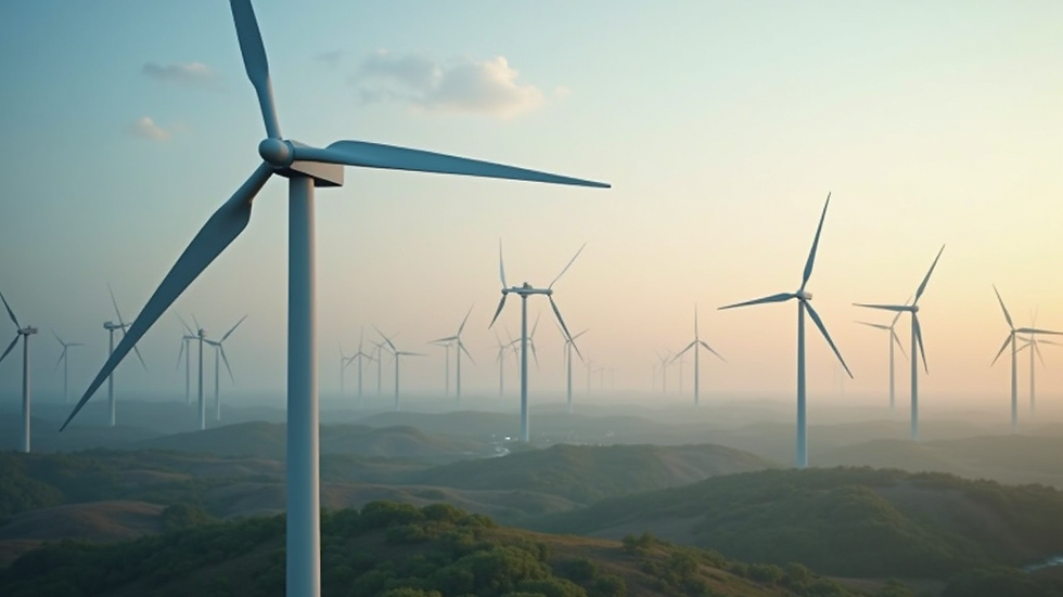 High angle view of wind turbines with IoT monitoring devices