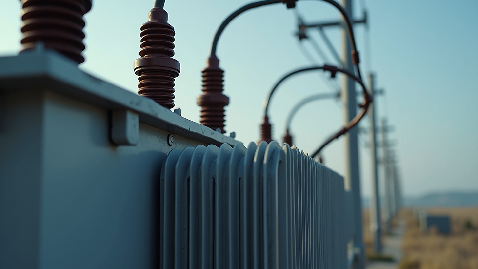 Close-up view of electrical transformer with connected cables