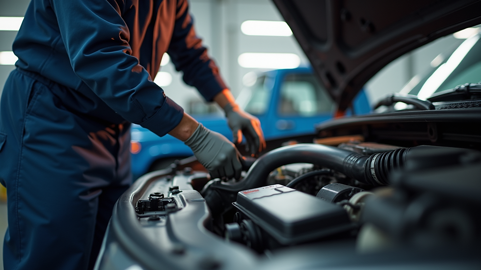 Eye-level view of a mechanic performing fuel system cleaning on a vehicle