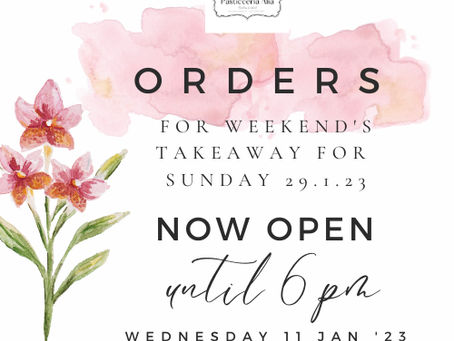 WEEKEND'S TAKEAWAY ORDERS ARE NOW OPEN