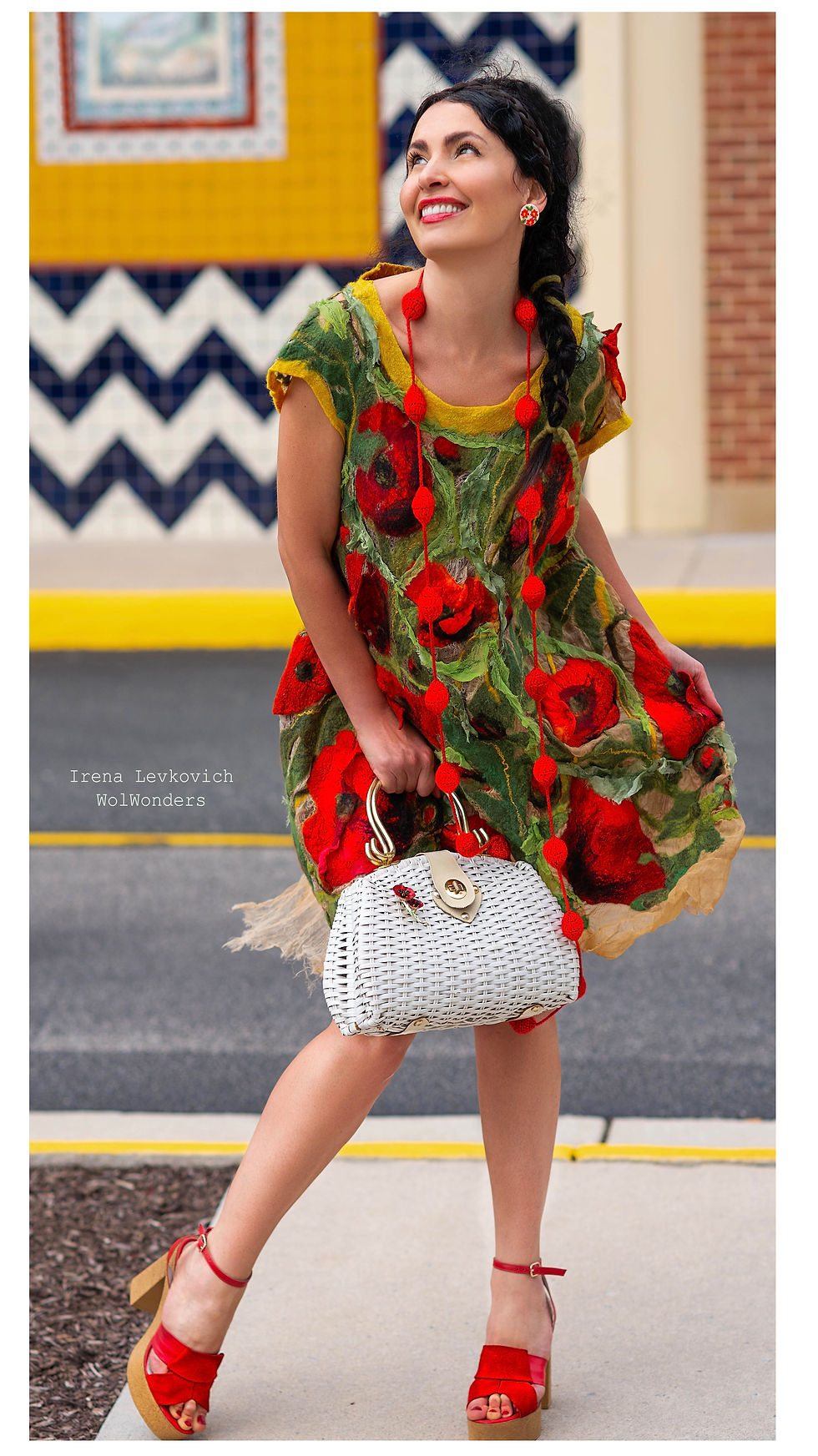 FELTED DRESS 'POPPY FLOWERS FIELDS'