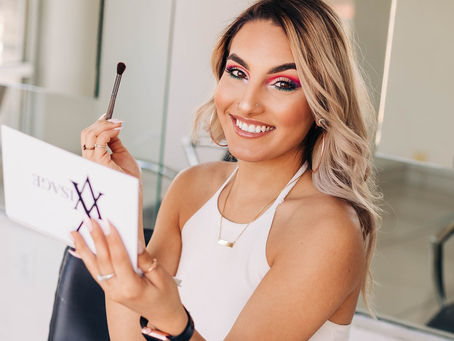 Esthetician, Elora Monique, using X|Visage Cosmetics eyeshadow palette