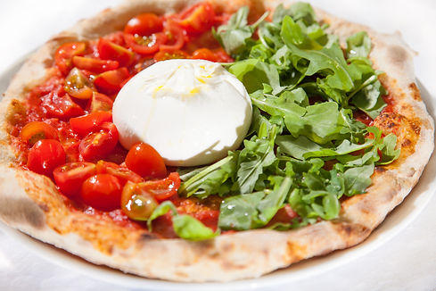 Pizza Tricolore, Arugula, Cherry Tomatoes and Burrata