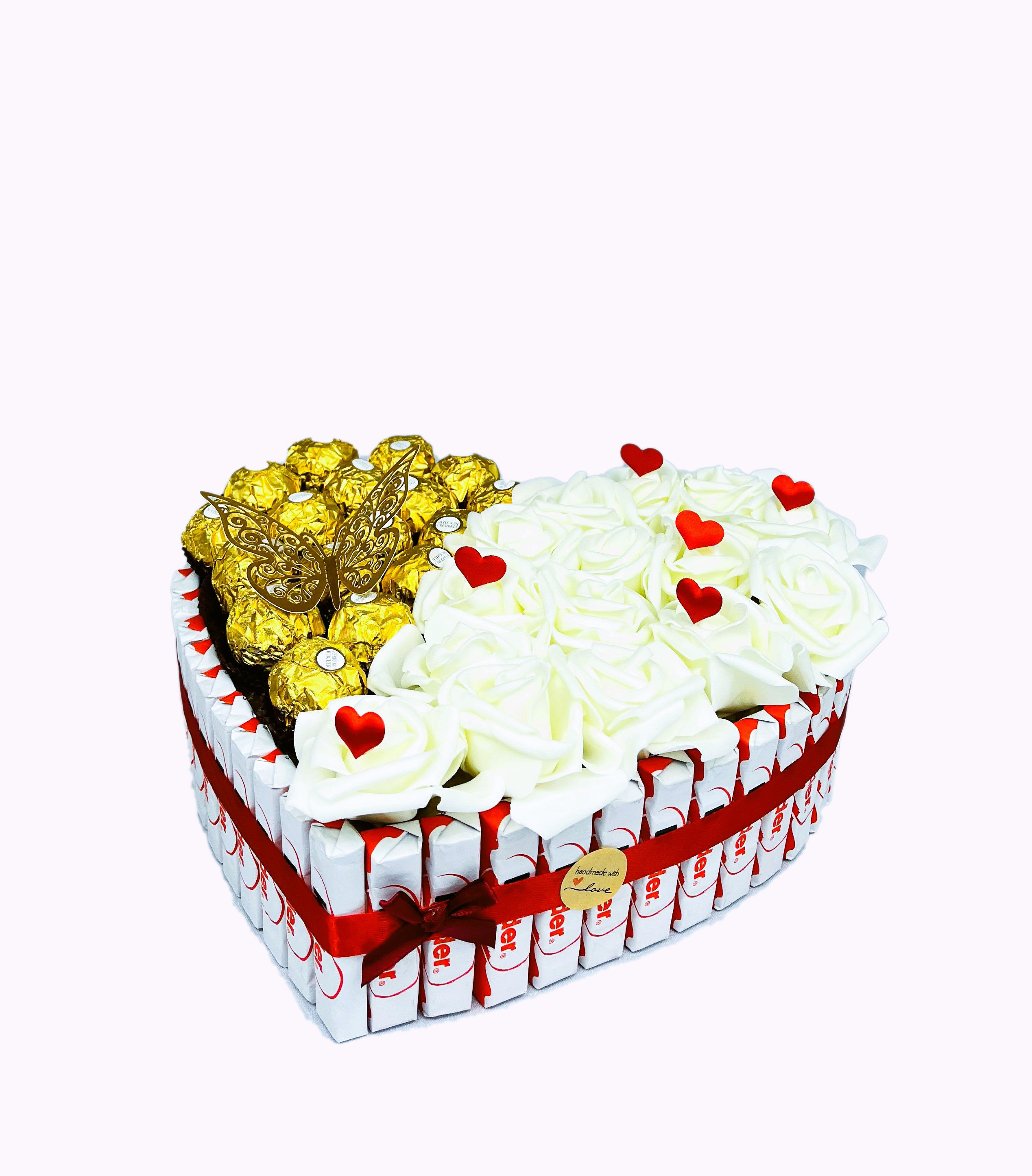 Ferrero Kinder Pralinen/Riegel Geschenkpräsent - Herzform weiß