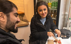 The Happy Pig Pancake Shop is located in the historic center of Amsterdam.