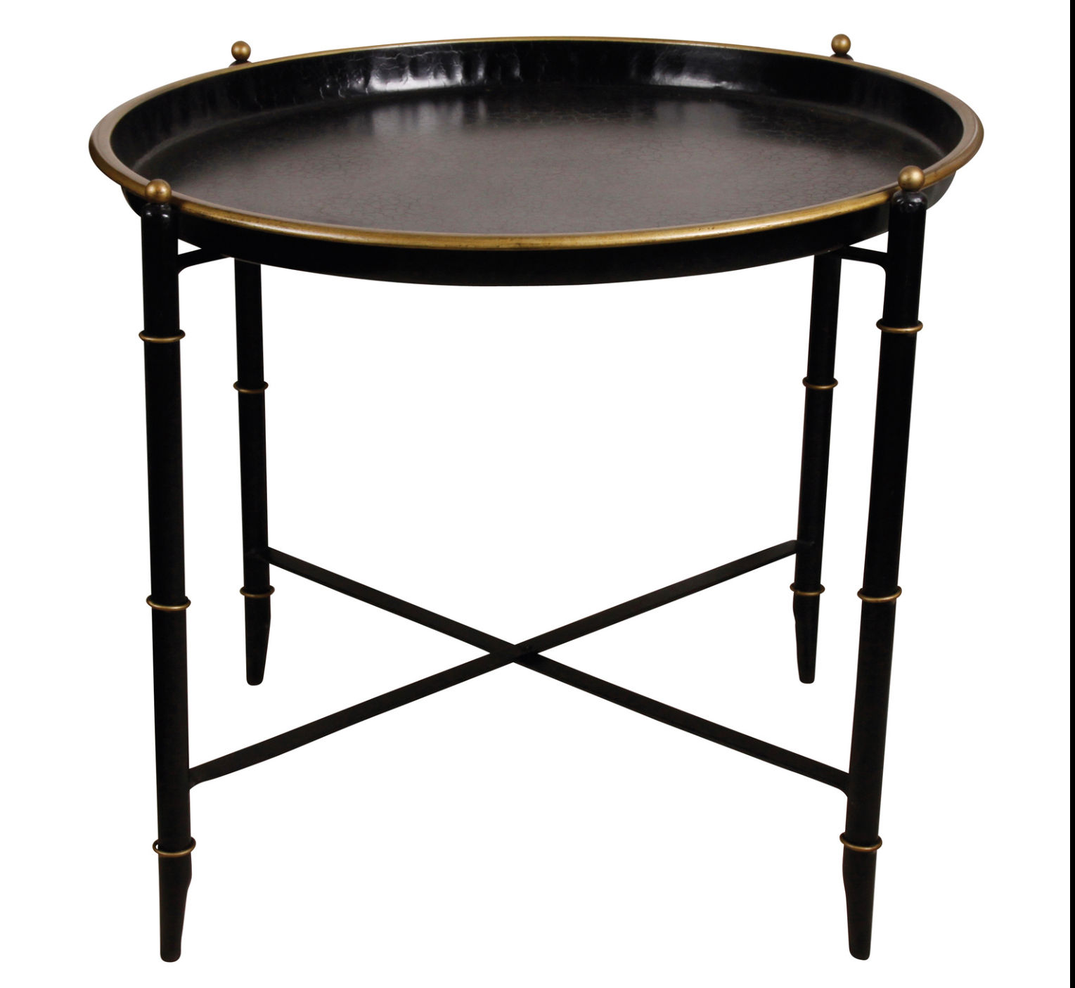 METAL BAMBOO TRAY TABLE WITH GOLD TRIM