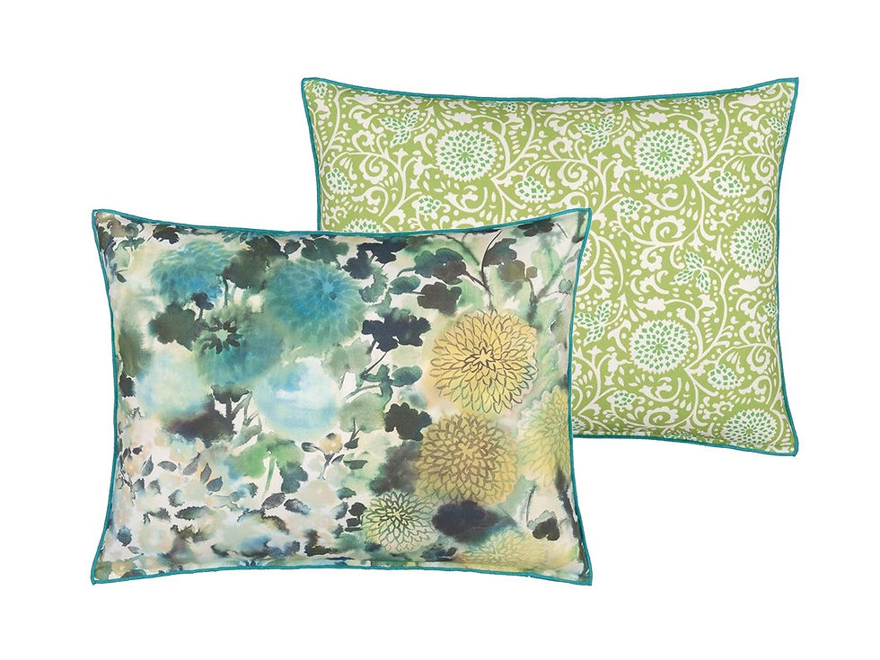Thumbnail: blue green texture Japonaiserie Azure Outdoor Cushion , by Designer Guild @macFA
