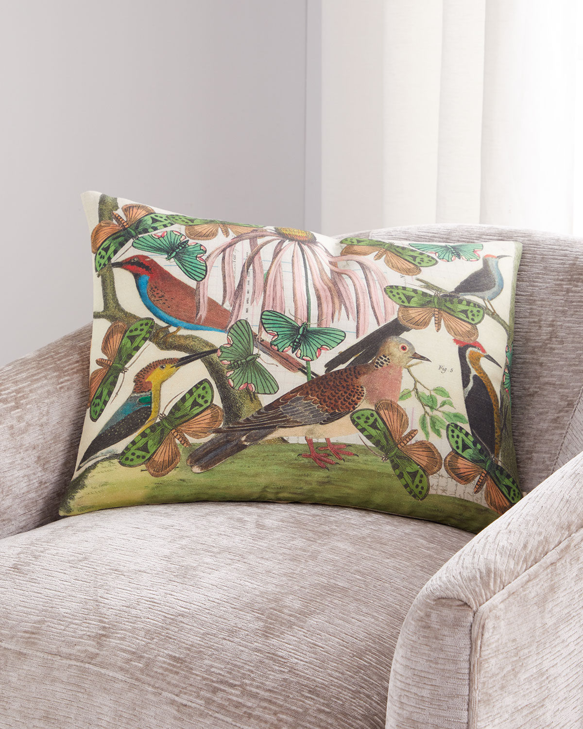 FLORAL AVIARY PARCHMENT CUSHION  JOHN DERIAN