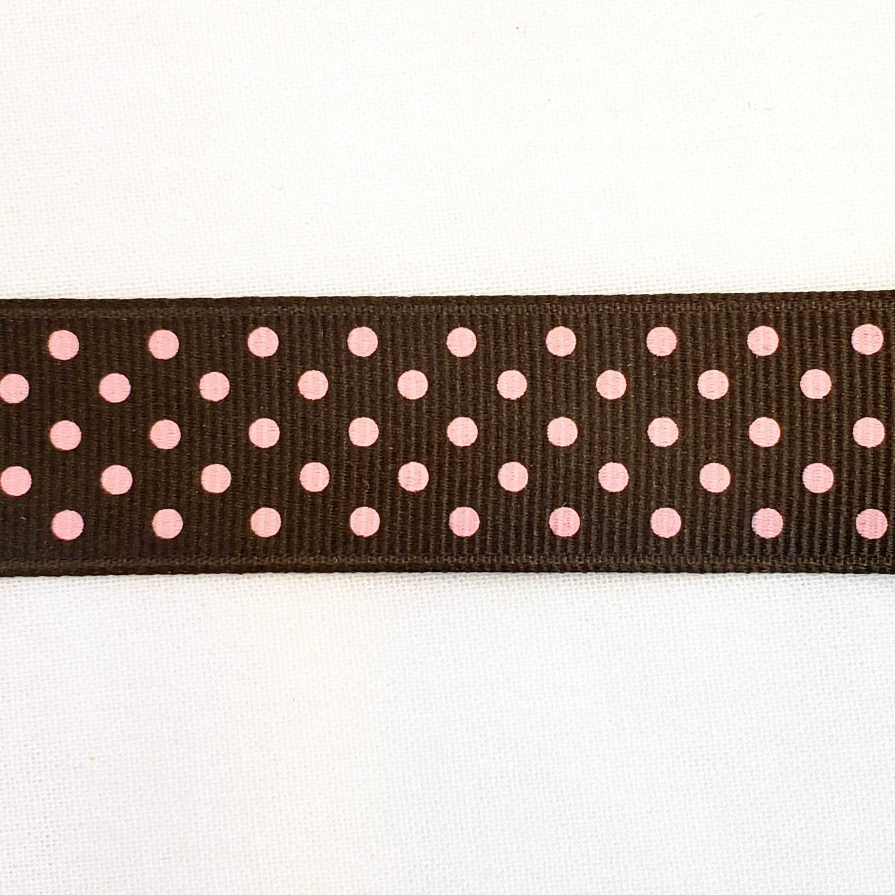 Grosgrain Ribbon - Brown w/ Small Pink Dots 7/8" - 1 Yard