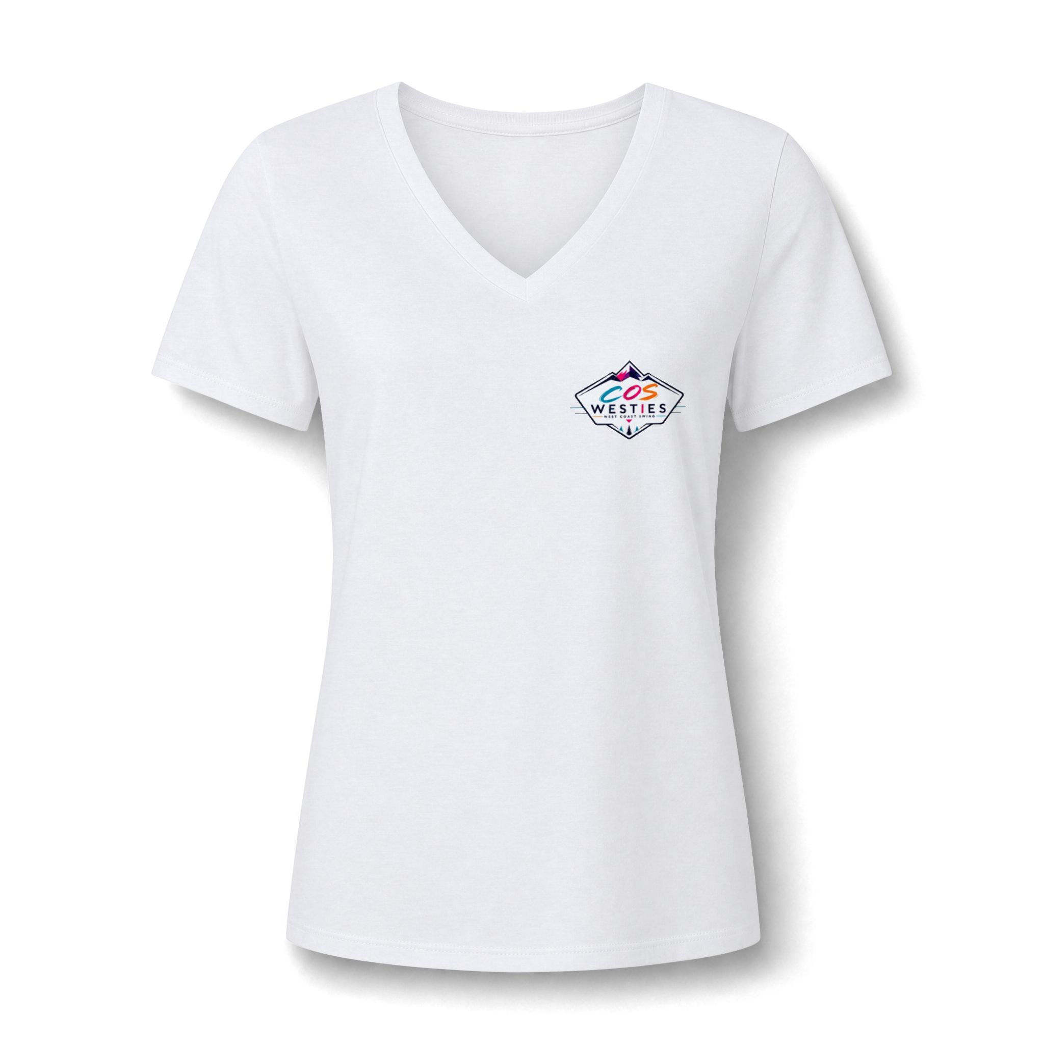 Women's V-Neck Tee - COS Westies Logo (Front + Back))