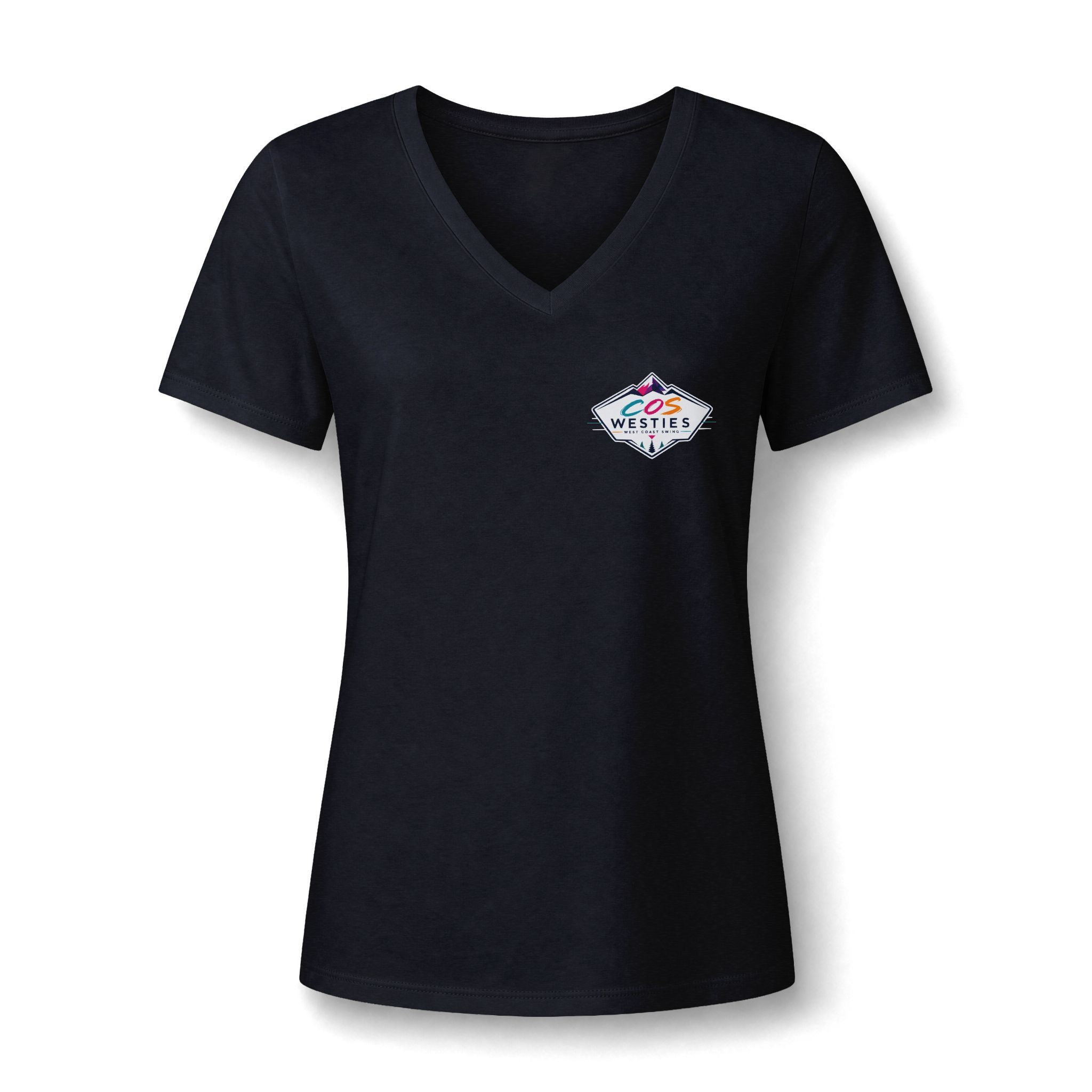 Women's V-Neck Tee - COS Westies Logo (Front + Back))