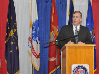 Then-Indianapolis Mayor Greg Ballard speaking at Hire a Hoosier Vet job fair, April 2013
