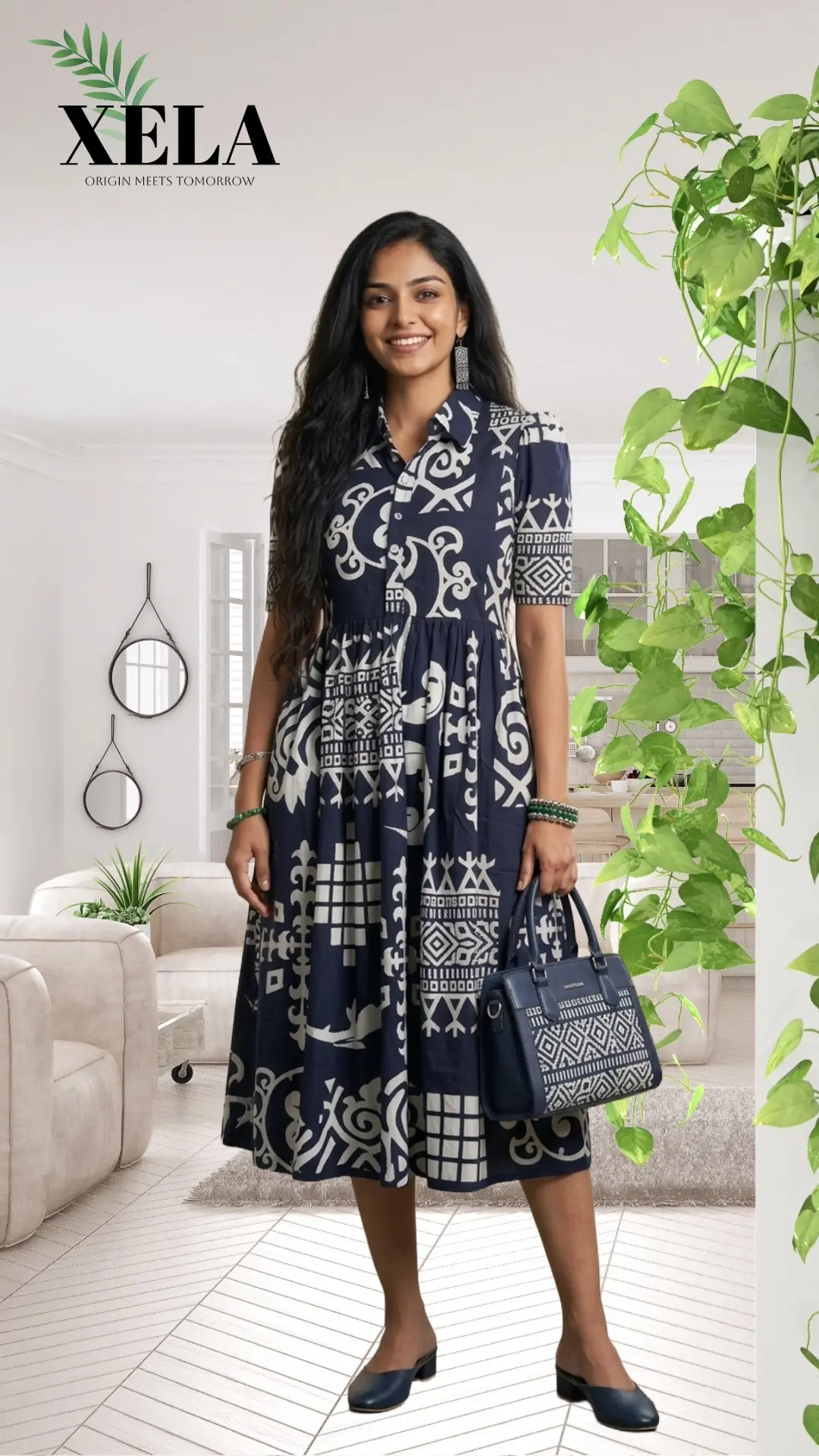 Breathable Work-to-Weekend Cotton Dress ( Navy Blue)