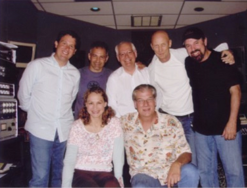 Recording with Joan Osborne at Omni Studio in Nashville in 2004.
L-R: Bryan Sutton, Neal Cappelino, Steve Gibson, Michael Rhodes, Eddie Bayers.
Seated: Joan and Steve