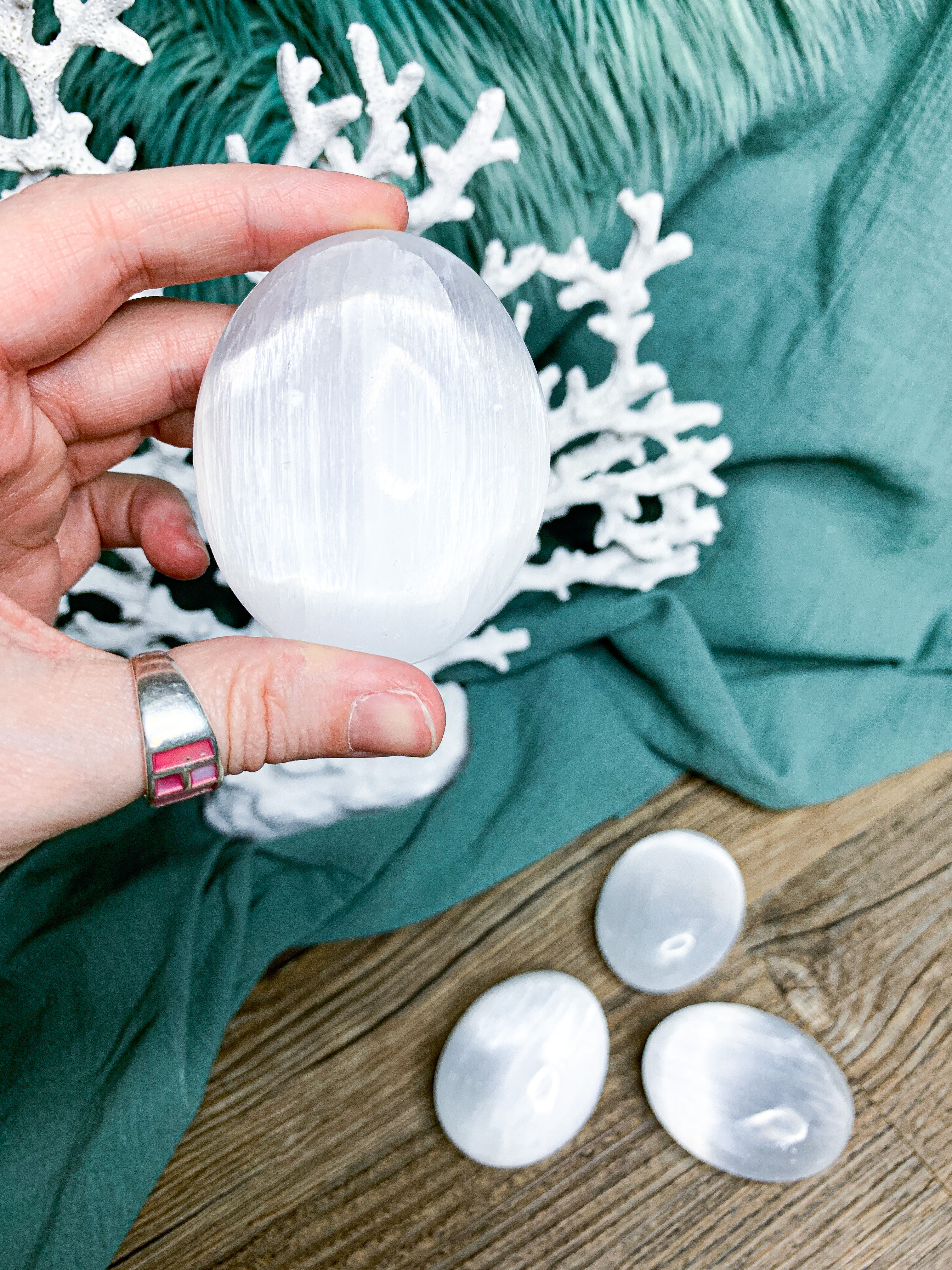 Selenite Palm Stones