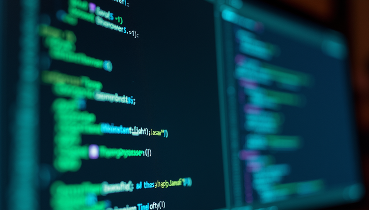 Eye-level view of a computer screen displaying HTML code and JavaScript console