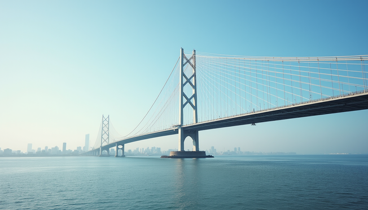 Eye-level view of the Coatzacoalas 2 cable-stayed bridge spanning a wide river in Mexico